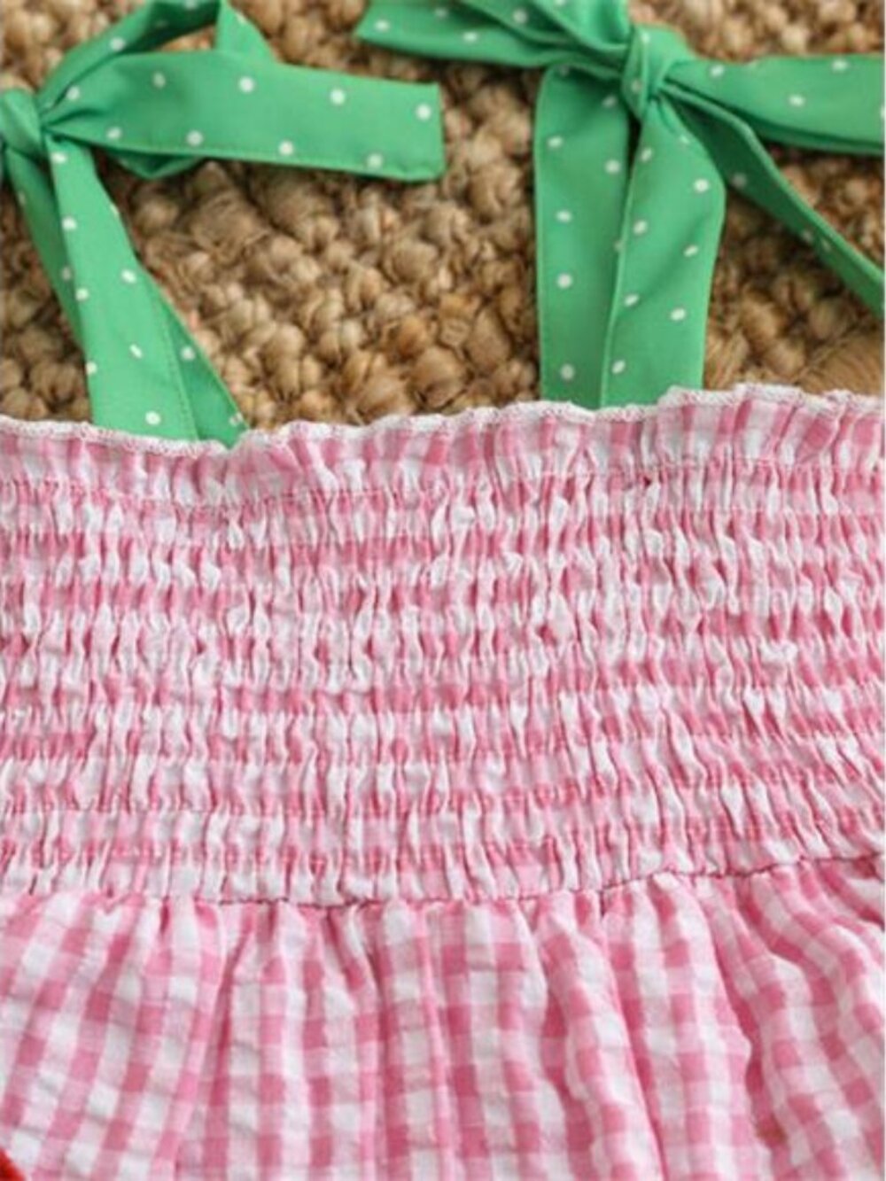 Children's Watermelon Gingham Smocked Dress - Picture 2 of 8
